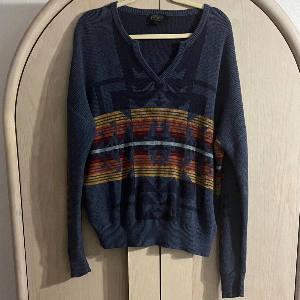 Pendleton Blue Geometric Patterned Sweater - image 1